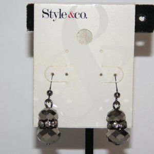 NWT Style & co. Gunmetal and crystal dangle earrings 1.5"